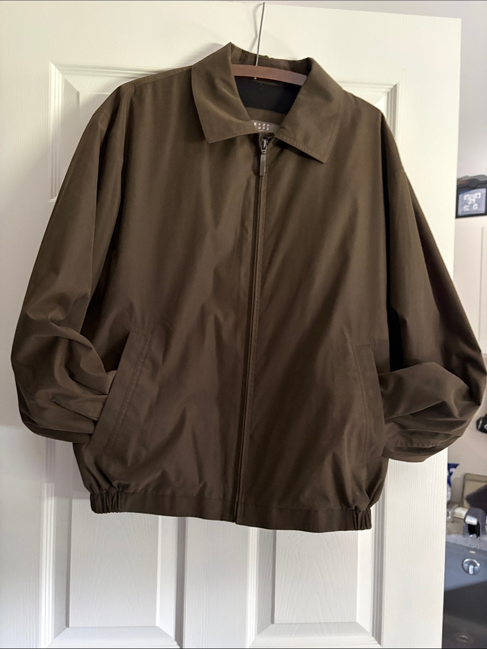 Men's Olive Green Harrington Zip Jacket - Classic Casual - with inside pocket